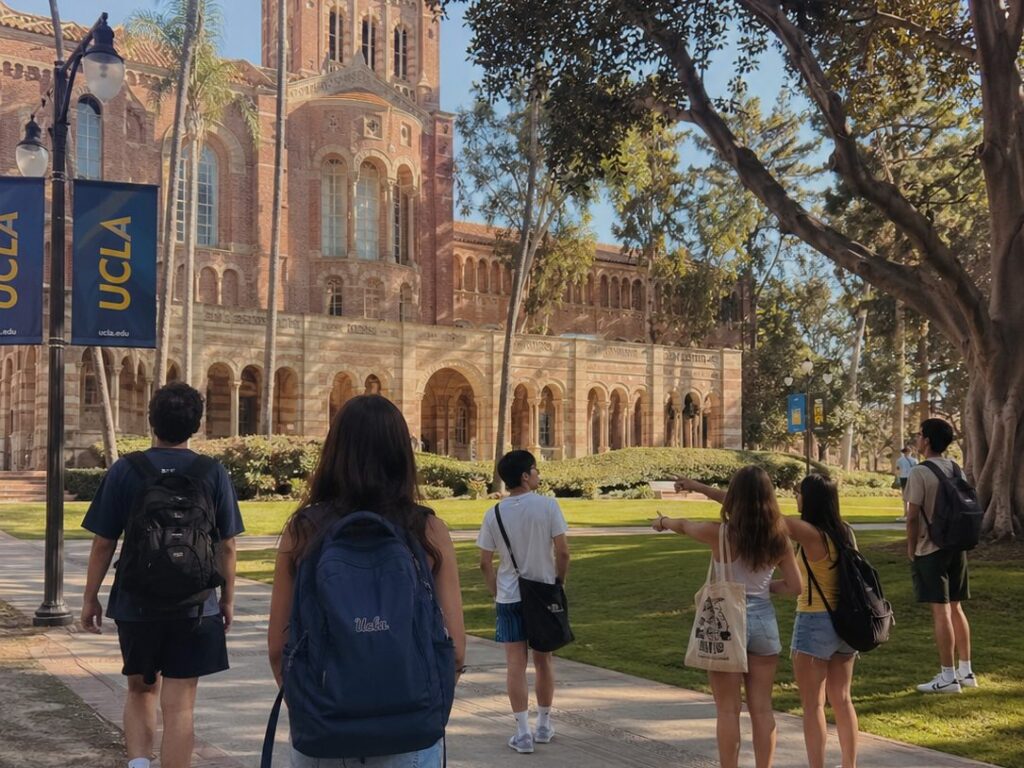 UCLA kampüsünde gezen gençler